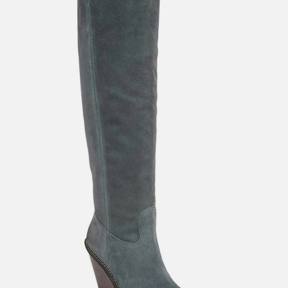 Women's Gray Suede Knee-High Boots - Picture 5 of 7
